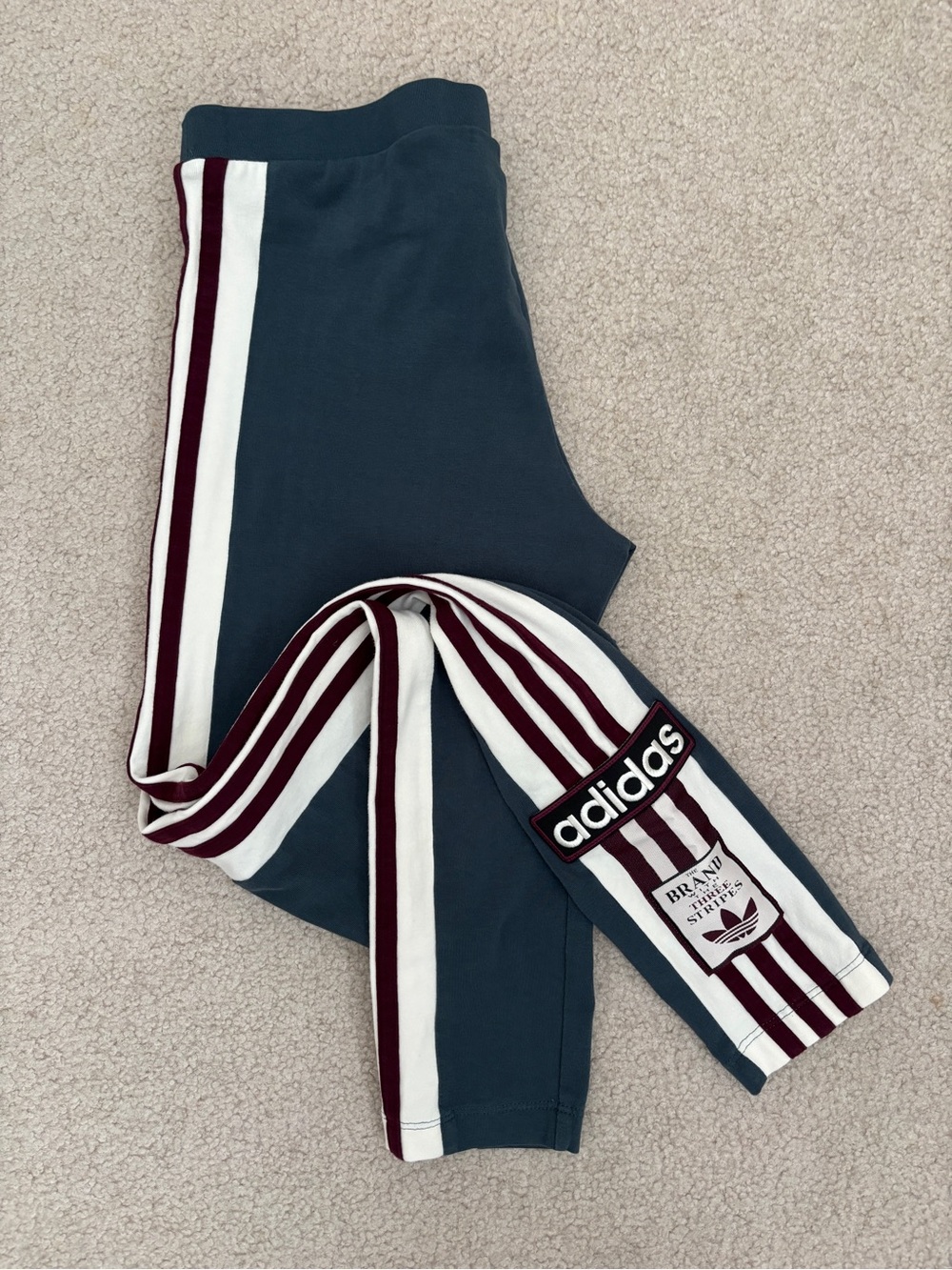 adidas Womens Teal Joggers with Burgundy and White Side Stripes